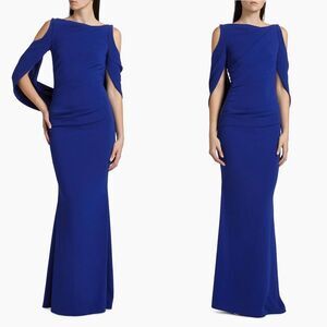 Talbot Runhof Floral Lace & Cady Cold-Shoulder Gown in Royal US10 $2450